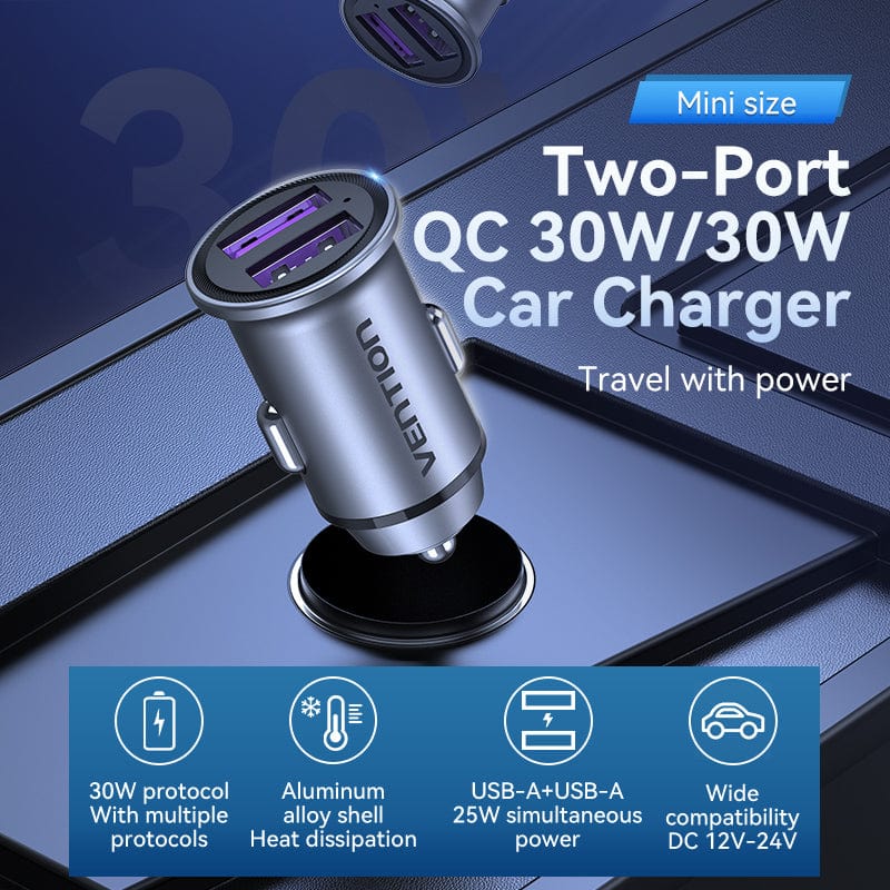 Vention Two-Port USB A+A(30+30) Car Charger-FFFHO