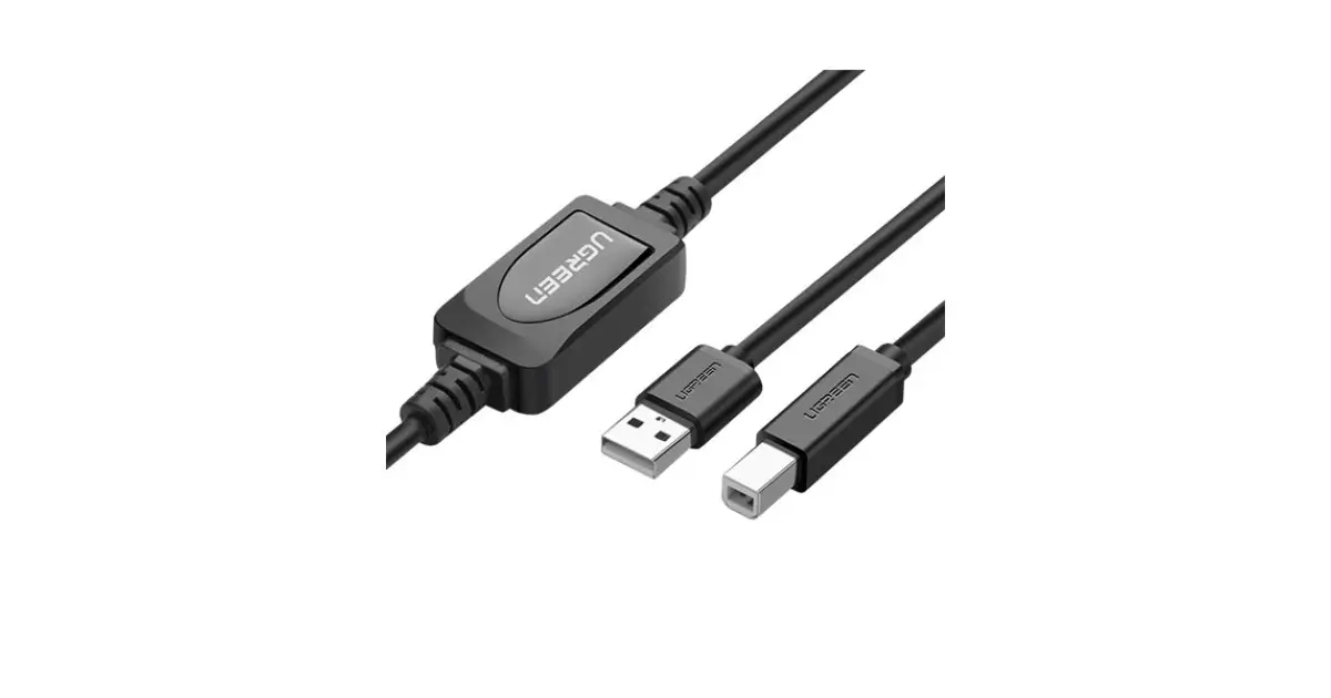UGREEN US122 USB 2.0 A Male to B Male Active Printer Cable 10m (Black)