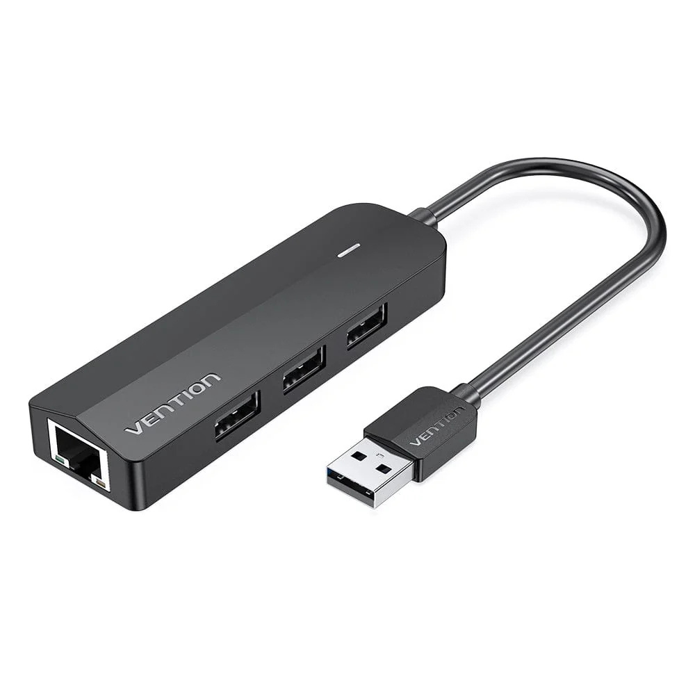 Vention 3-Port USB 2.0 Hub with 100M Ethernet Adapter 0.15M Black -CHPBB