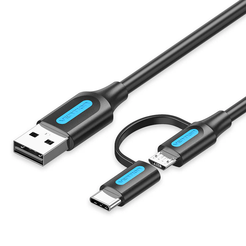 Vention USB 2.0 A Male to 2-in-1 Micro-B&USB-C Male 3A Cable-CQEHD