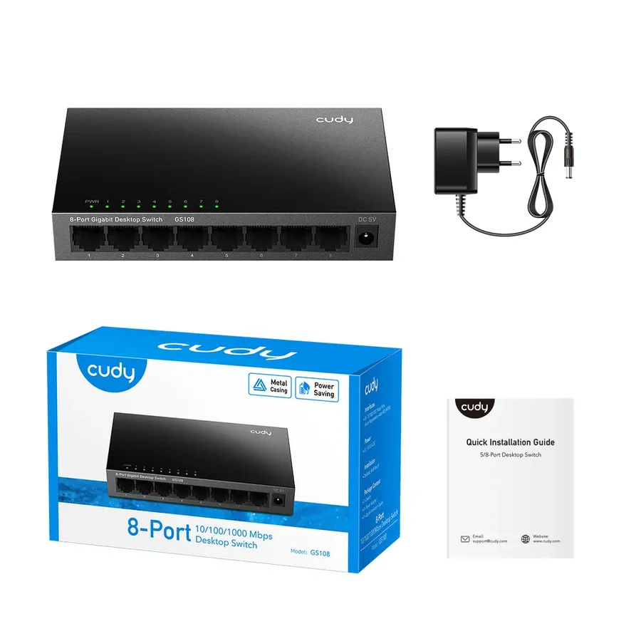 CUDY 8-PORT Gigabit metal switch 8 x 10/100/1000Mbps RJ45 ports CUDY GS108