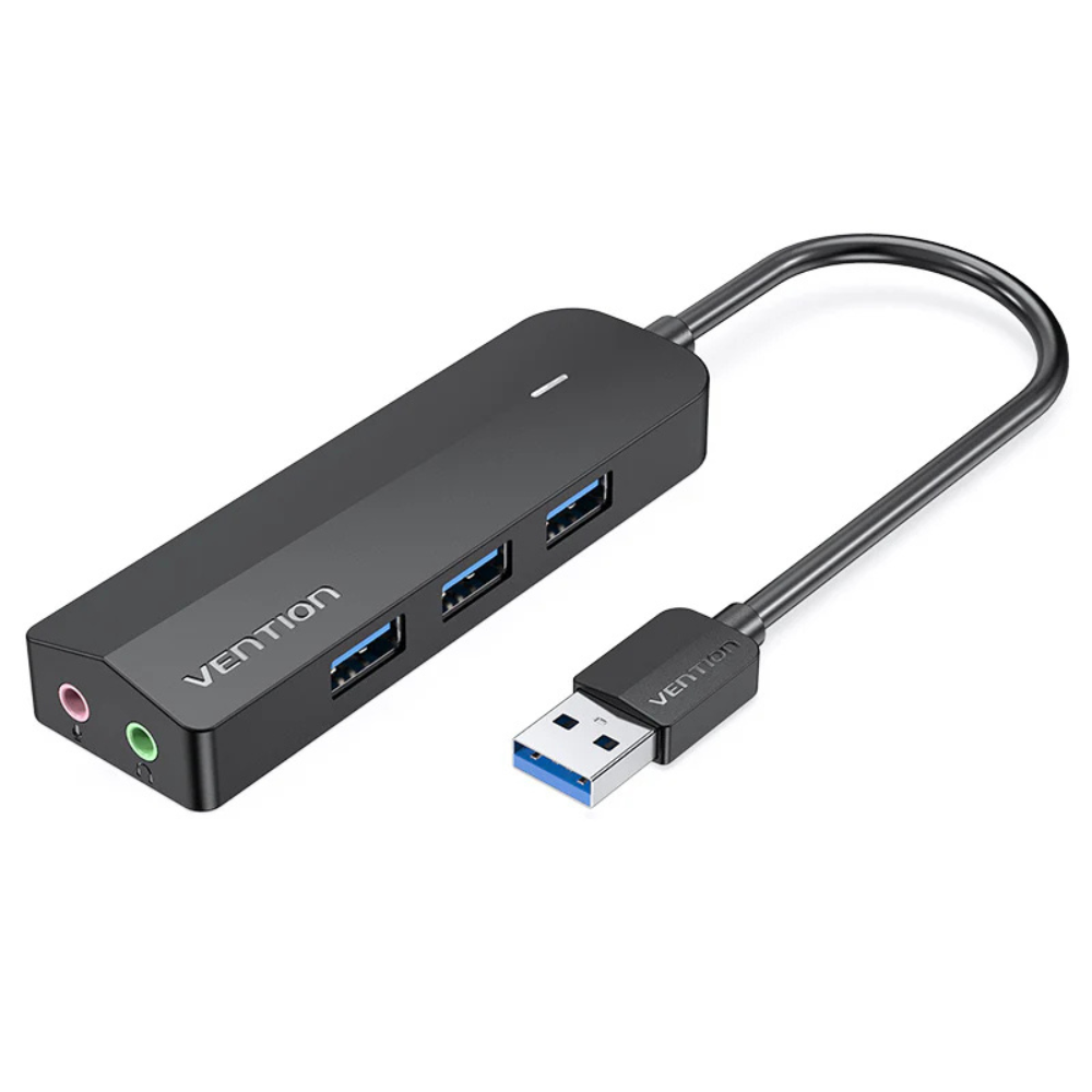 Vention 3-Port USB 3.0 Hub with Sound Card and Power Supply 0.15M Black - CHIBB