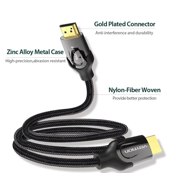 Vention Nylon Braided 4K Flat HDMI Cable 2M Zinc Alloy-AASBH