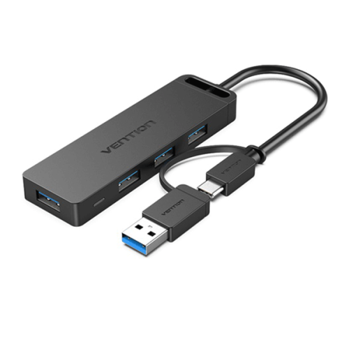 Vention Type-C to 4-Port USB 3.0 Hub with Power Supply Black 0.5M- TGKBD